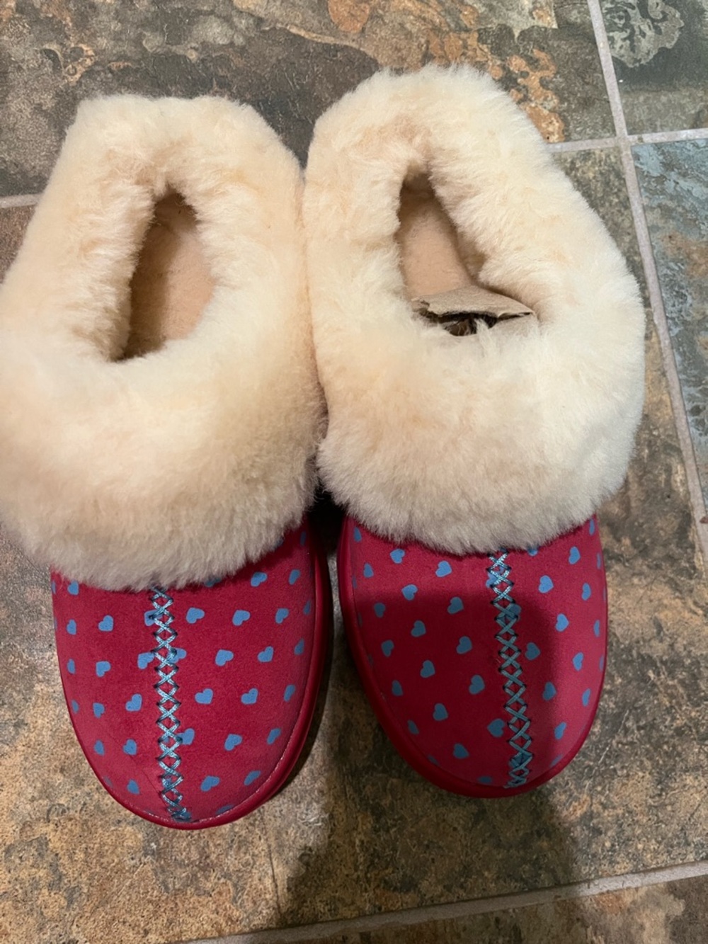 Cozy Heart-Print Wool Lined Women’s Slippers - Pink/Ivory